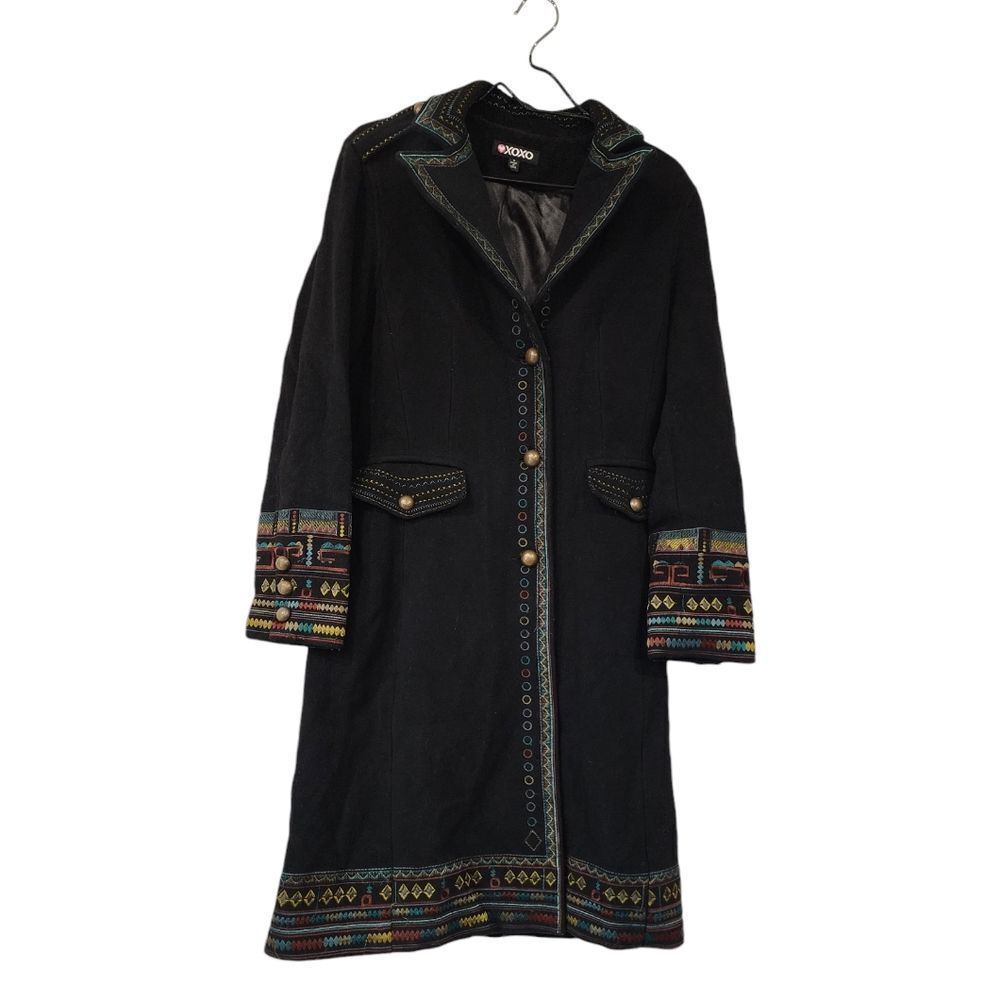 Y2K Vintage XOXO  Tribal Embroidered Coat. Wool Cashmere Blend.
